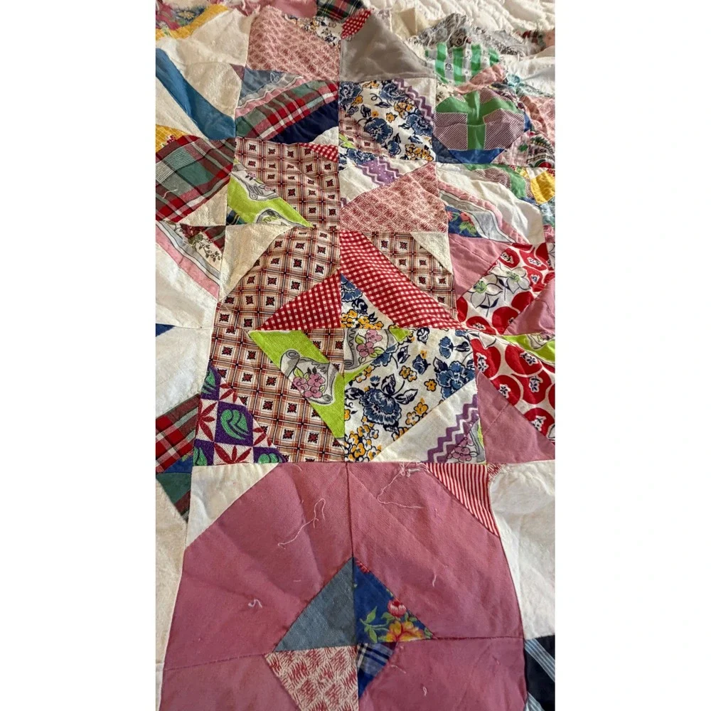 Vintage Hand Pieced Scrap Quilt Top Unfinished Varied  Cotton Colorful Patchwork